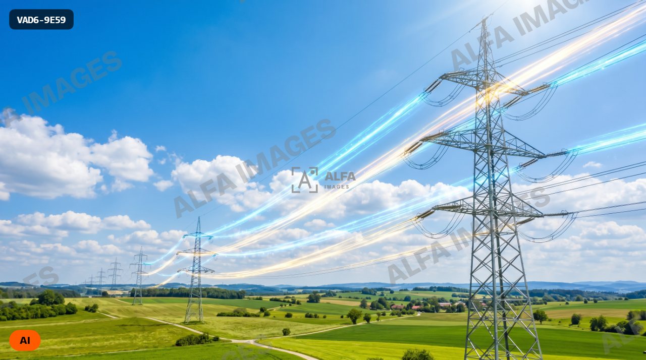 Modern electricity transmission towers with